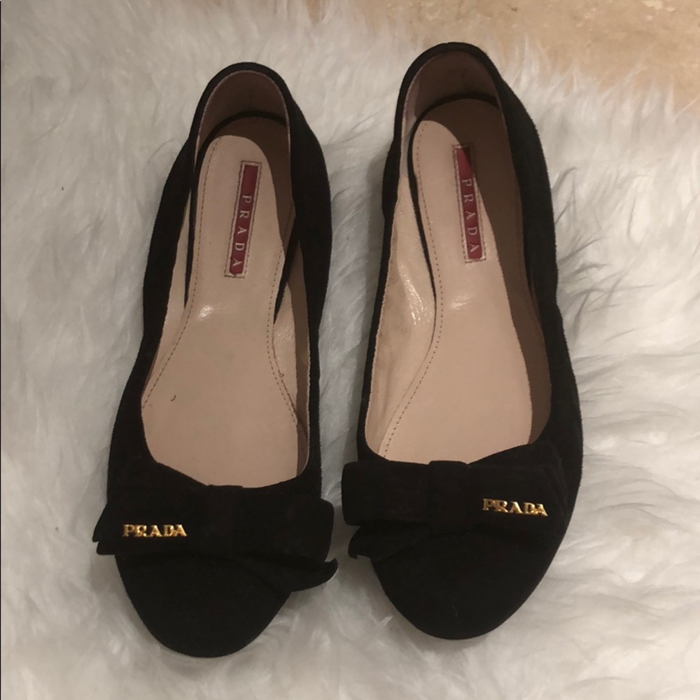 Prada Suede Bow Slip on flats